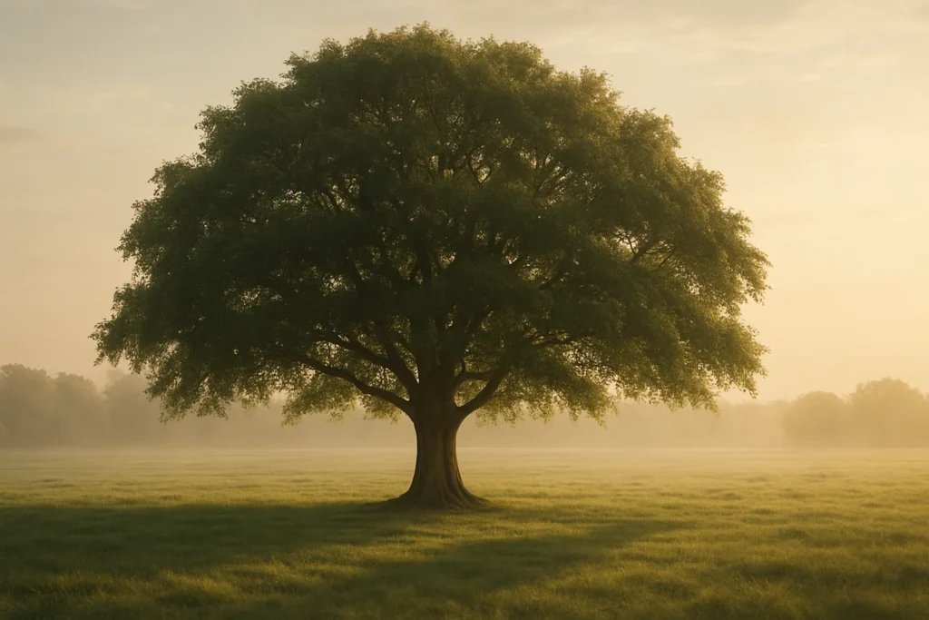 A mature tree casting shade in gentle sunlight—representing patient growth, long-term vision, and the quiet legacy of thoughtful decisions.